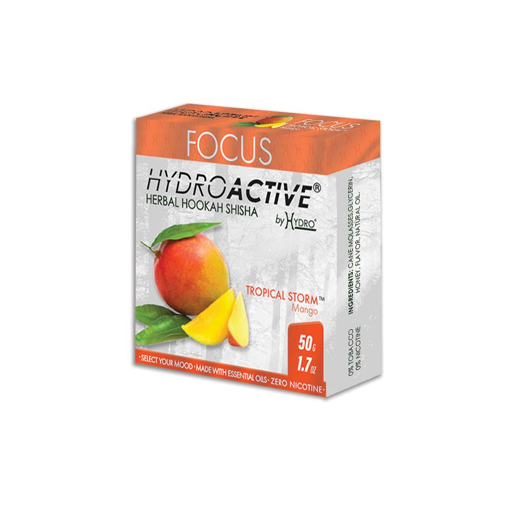 Hydro Brand Inc - HydroActive Nicotine Free Hookah Shisha 50g Pack FOCUS Tropical  Storm Mango